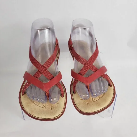 BORN Women's 8 Red Strappy Summer Sandals Flats Leather Boho Casual - Picture 4 of 12